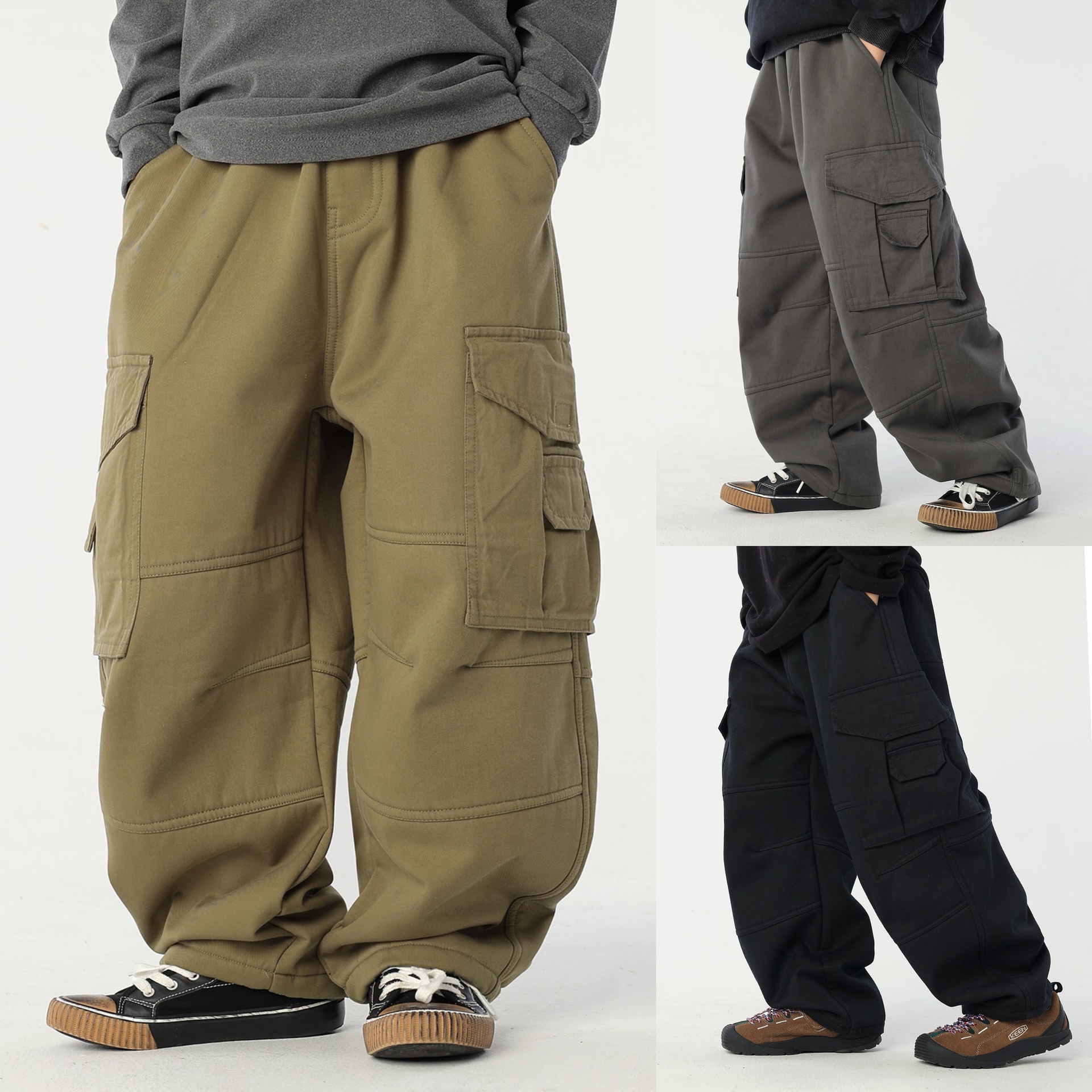 男童日系秋冬2025新款加绒多口袋休闲长裤潮范工装裤男宝宝中小童