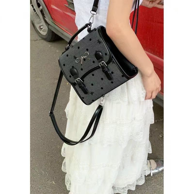 韩系芭蕾风蝴蝶结小众百搭波点双肩包洋气ins
