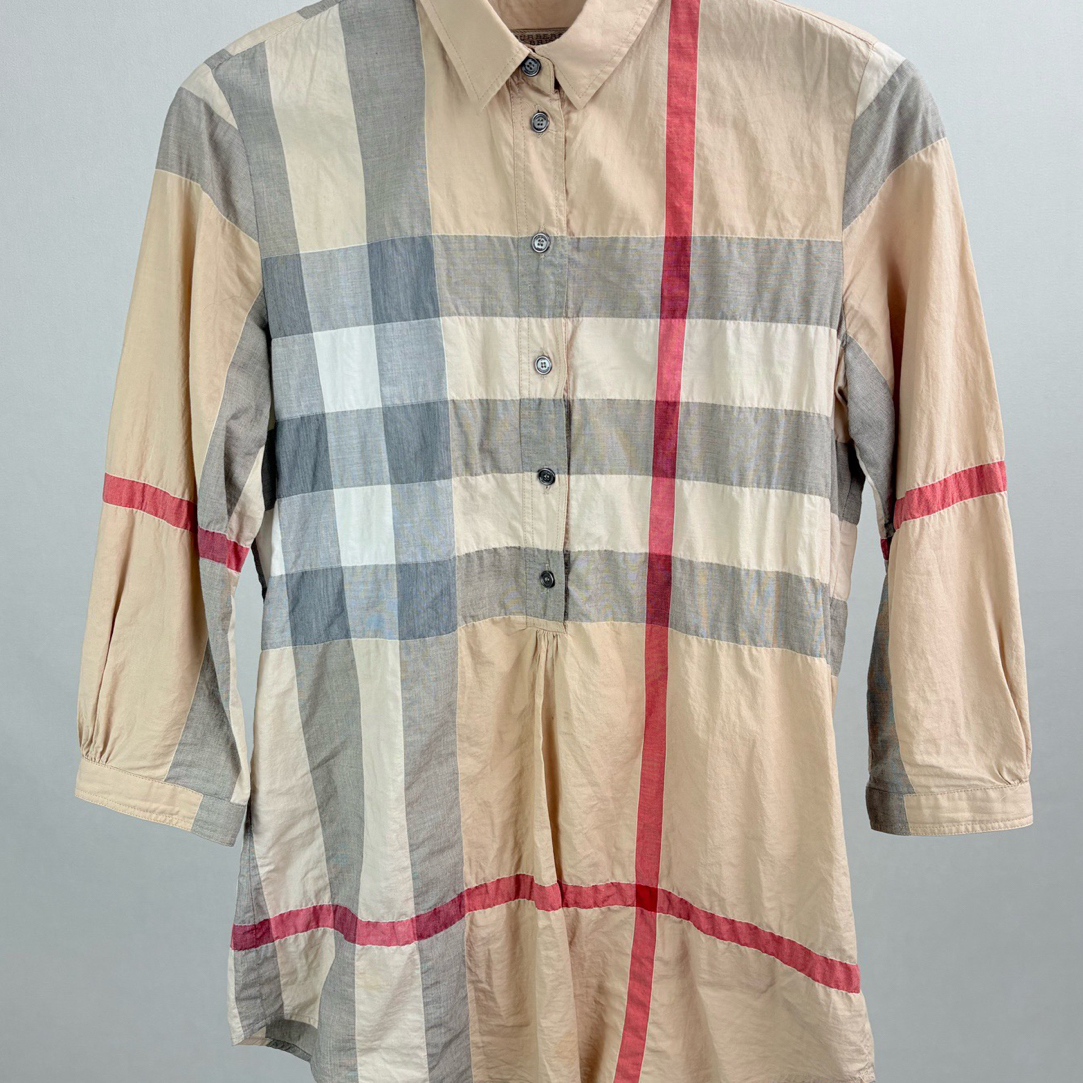 95新 BURBERRY/博柏利 博柏利格纹长袖衬衫XS码15375