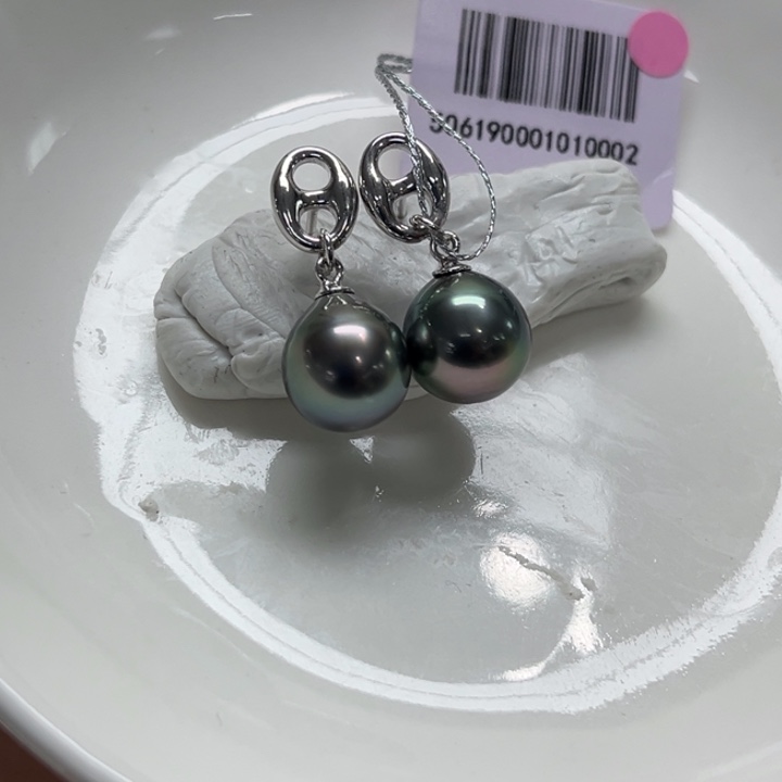 银S925镶嵌耳饰海水珍珠9-10mm79号