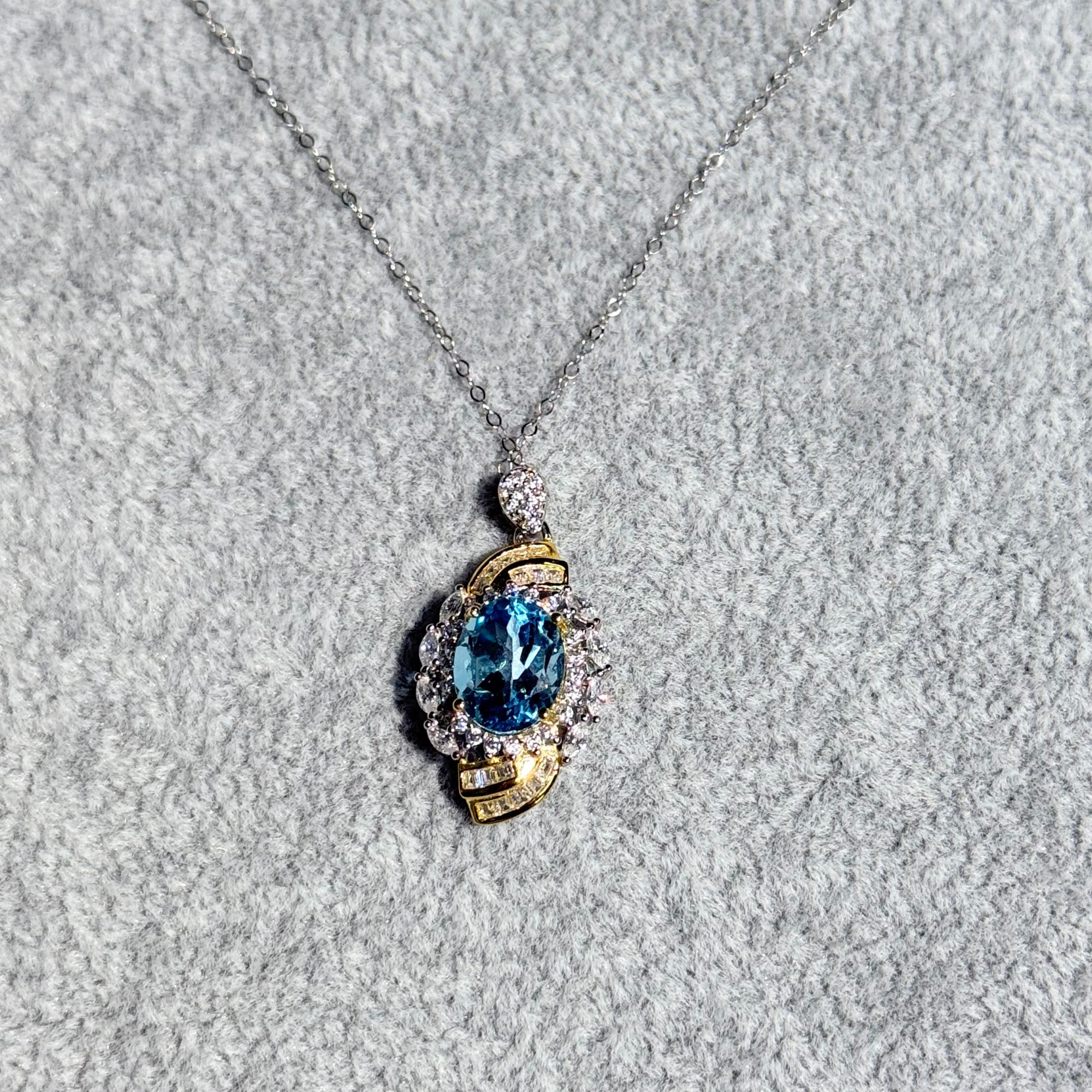 KYTPD014-S925银镶嵌天然托帕石吊坠（主石约：3CT）