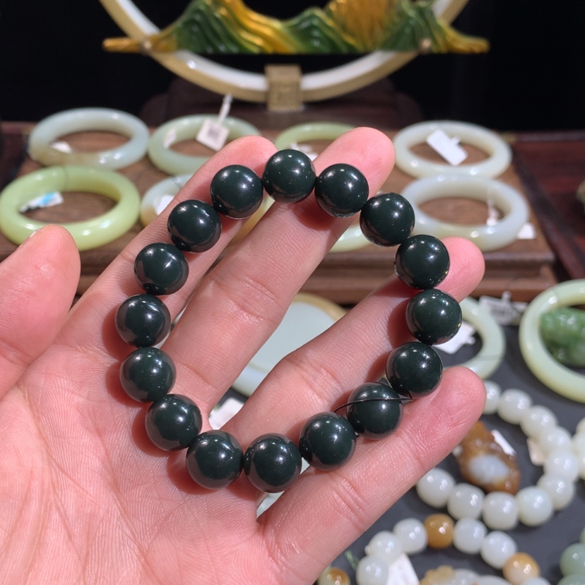 【闪购商品】和田玉手链未镶嵌新疆且末黑青手串