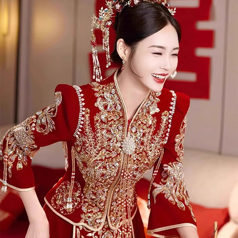 出阁秀禾服婚服小个子150新娘结婚嫁衣 中式婚纱重工中式嫁衣高级