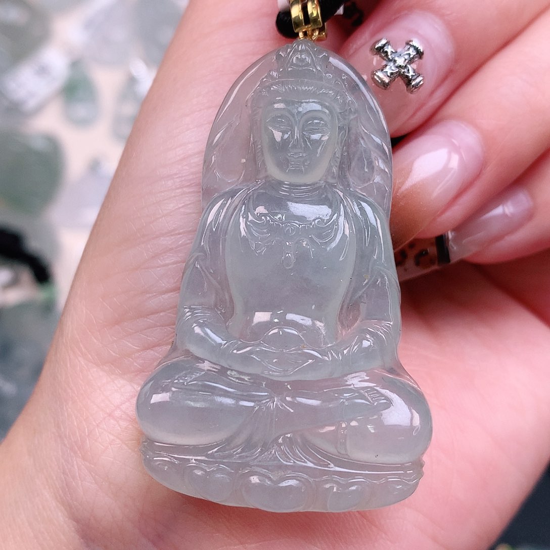 翡翠颈饰18K金镶嵌冰晴度母55.6、49、31、6