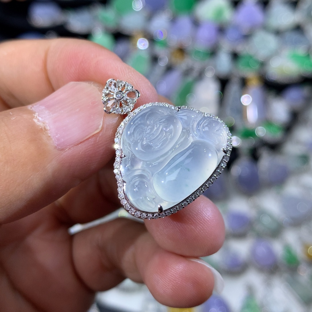 翡翠18K金镶嵌吊坠(不含链)