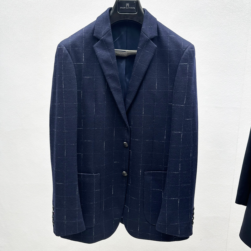 R0307 57.5%绵羊毛 秋季厚款男士西服深兰色净版二粒扣羊毛单西