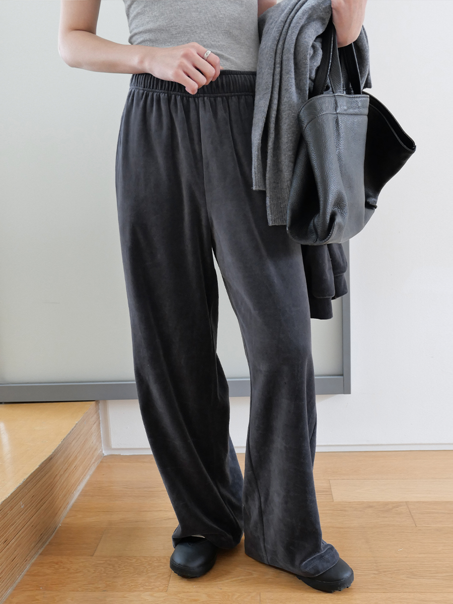 【素简】通勤神裤 丝绒橡筋腰弹力休闲裤 舒适百搭光泽感长裤02127