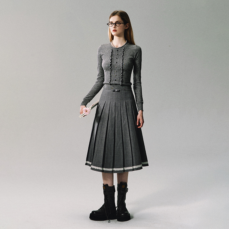 新OAKMOO"记忆的灰尘"灰浮雕打底衫针织衫女2025秋冬新款内搭毛衣