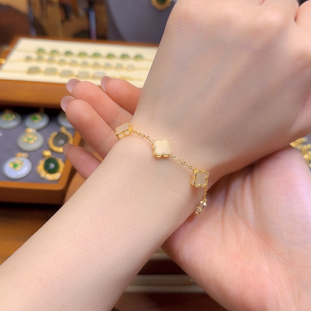 和田玉手链银S925镀金镶嵌