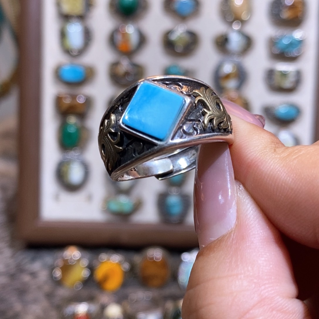 绿松石戒指银S925镶嵌C*生戒指