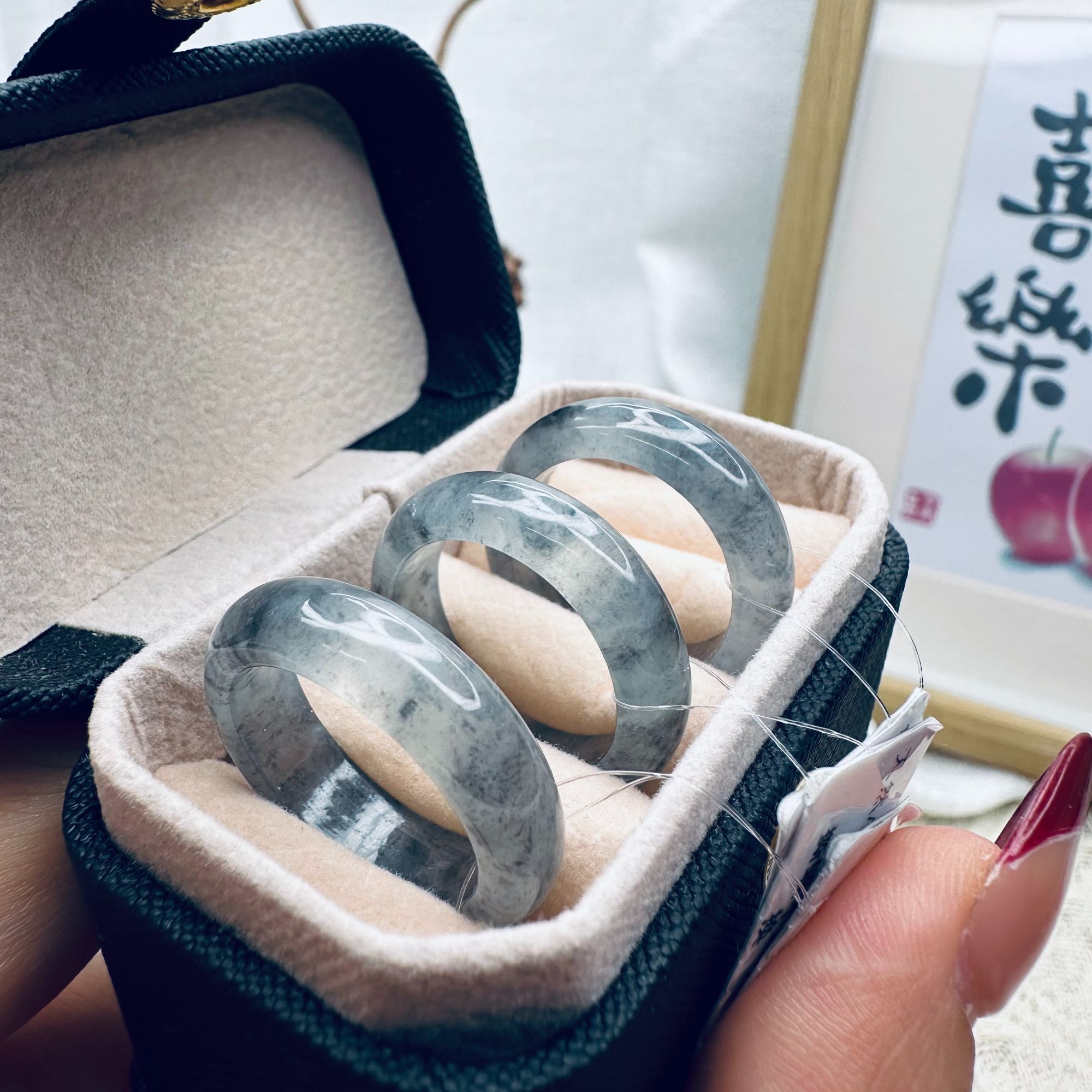 天然A货翡翠高冰乌鸡宽版时尚百搭缅料翡翠戒指（多样性其一发货）