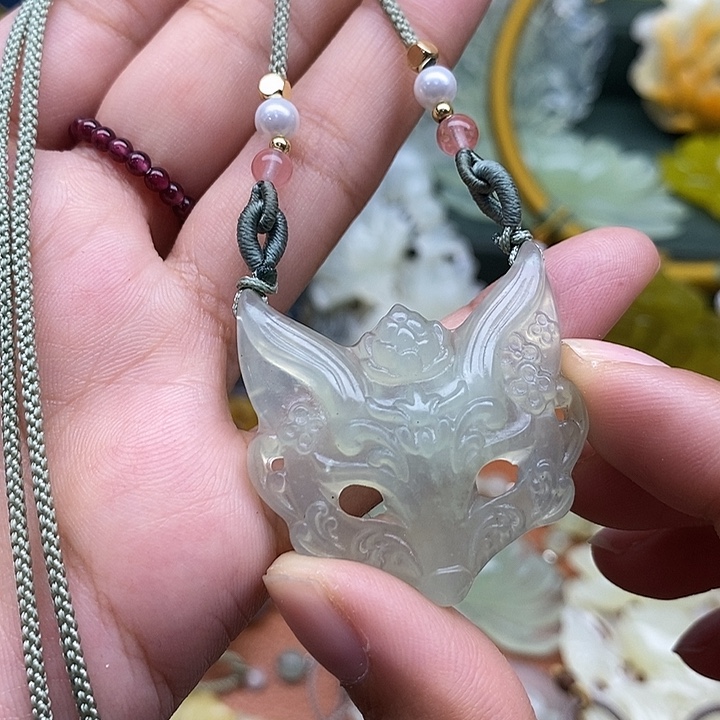 未镶嵌岫玉吊坠毛衣链锁骨链