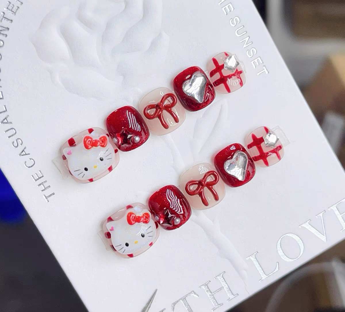 【红KT猫】小朋友红色新年穿戴甲3-12岁凯蒂猫学生短款女童卡通美甲