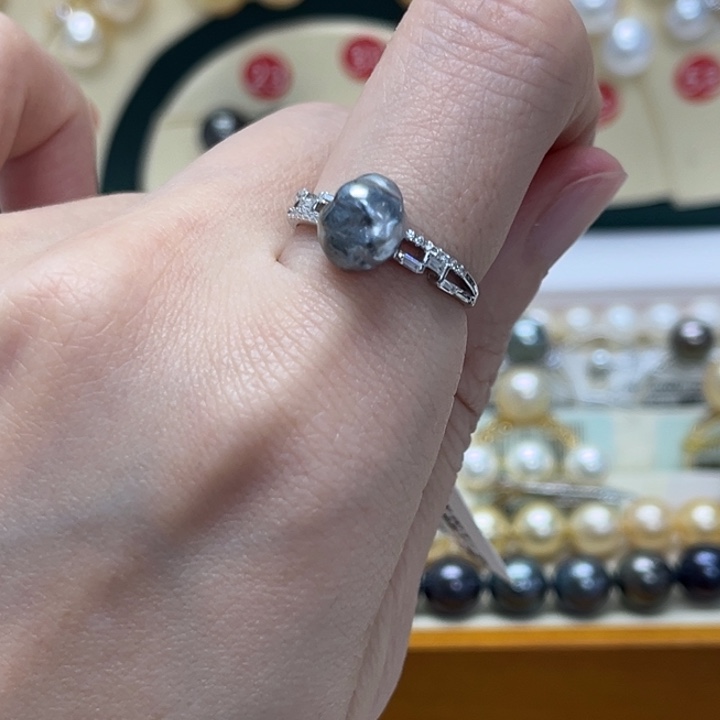 海水珍珠戒圈银S925镶嵌keshi 107号