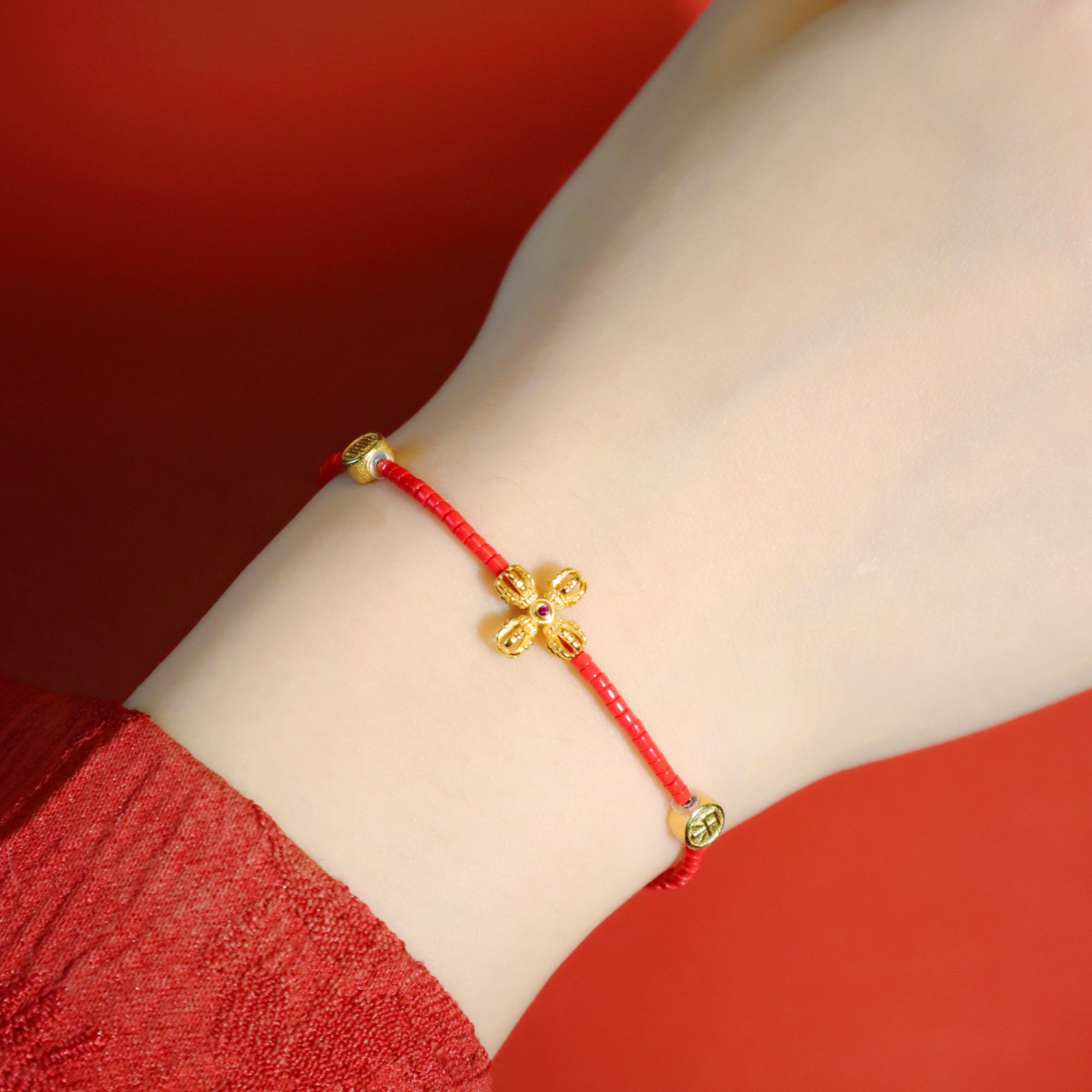 手链 2026年马年红琉璃18k手链新中式国风红色小众时尚饰品首饰