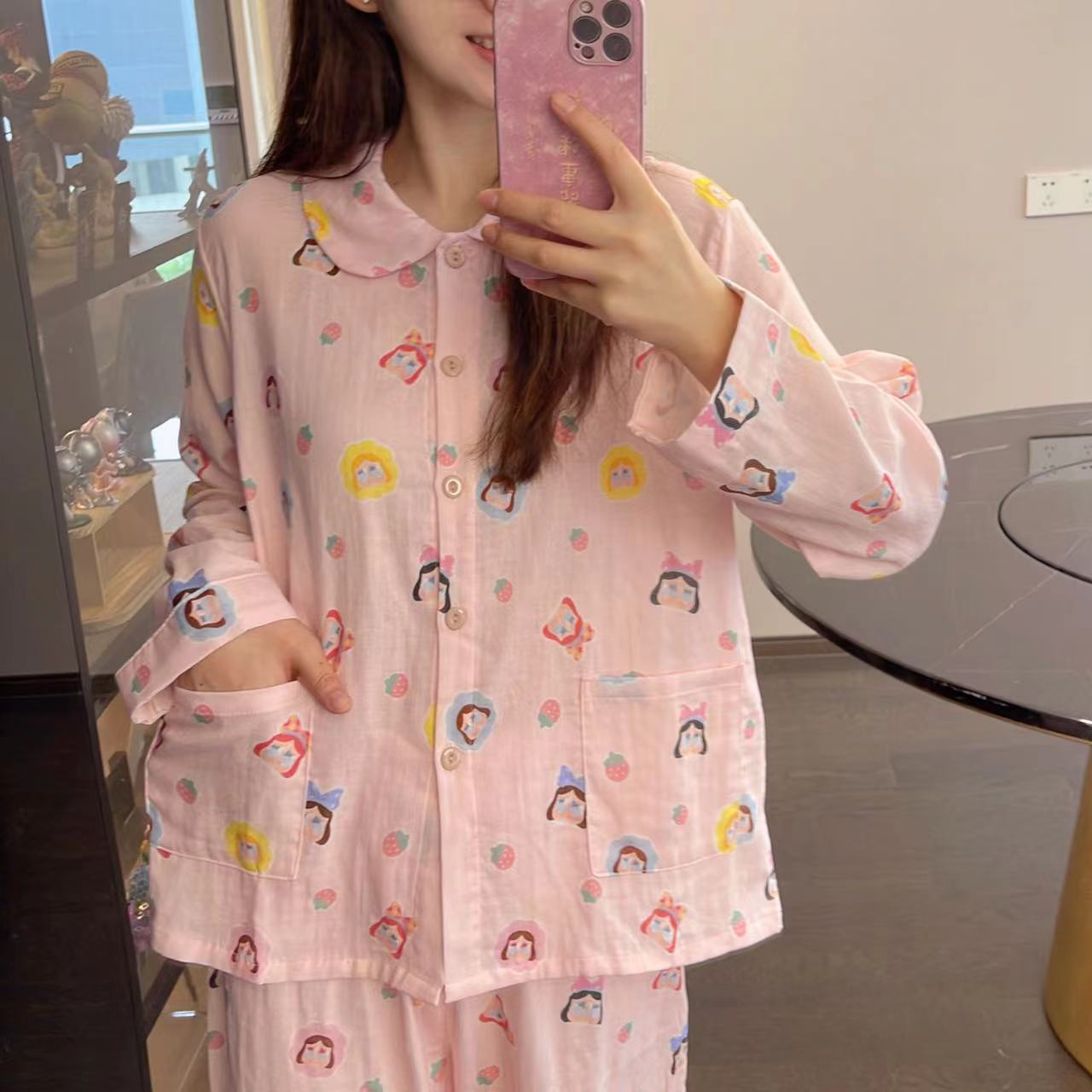 禾昊嘉仪【长袖套装】纯棉精梳棉双层纱睡衣可爱少女居家服休闲舒适