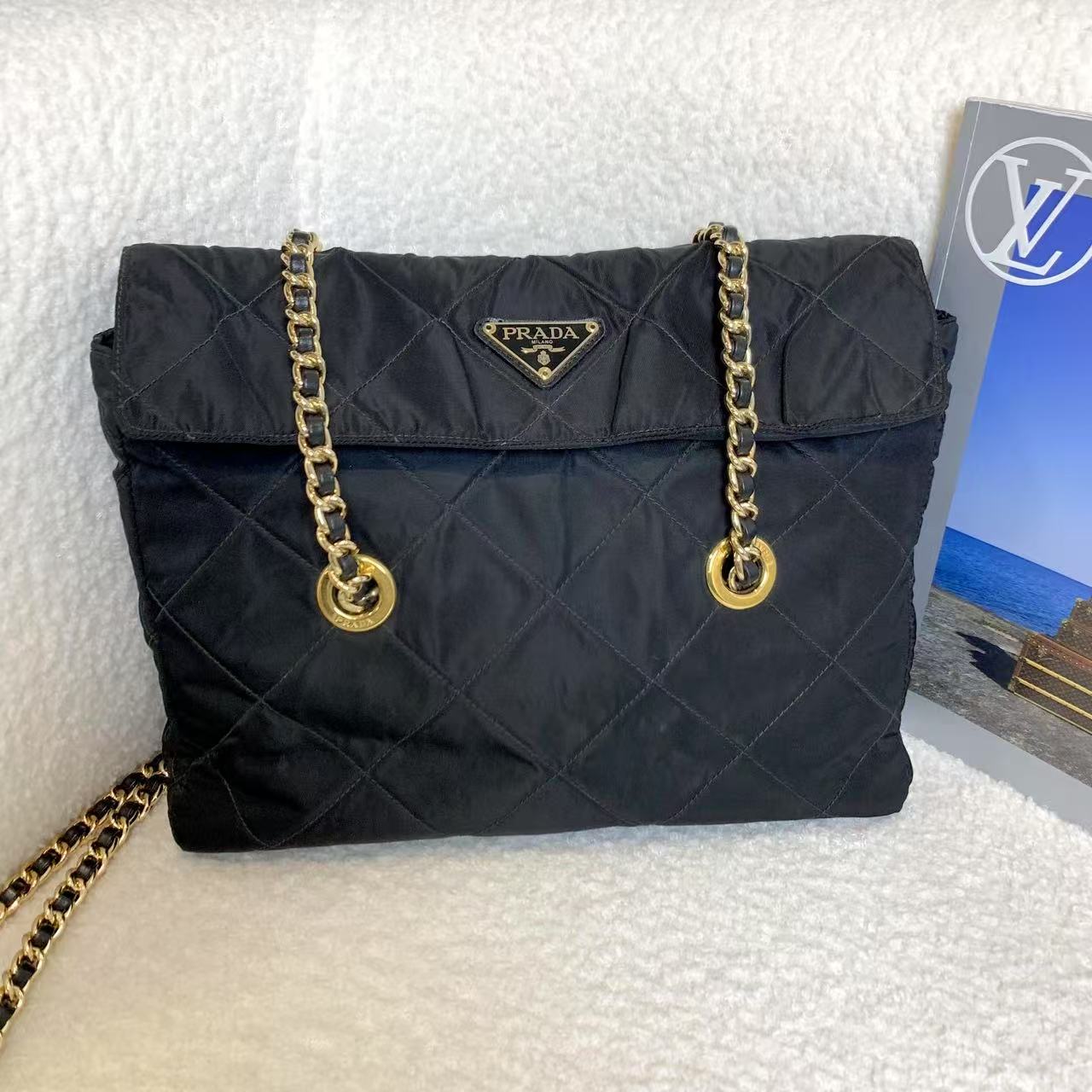 95新 Prada/普拉达 Prada 黑金尼龙降落伞30 17146915
