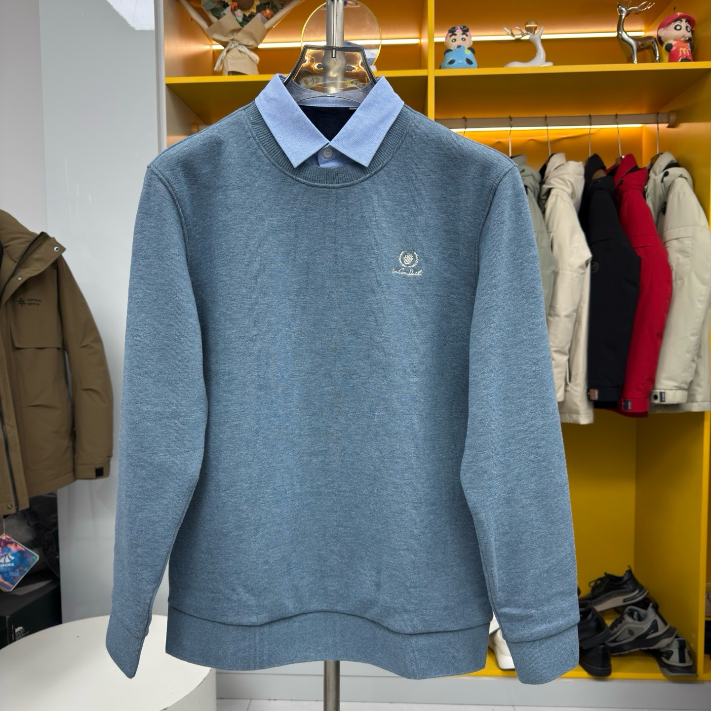 豆男士秋冬加绒保暖假两件针织衫09