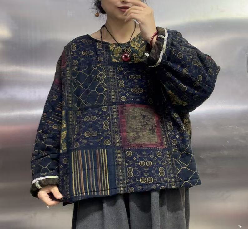 套头圆领花色棉服0823008