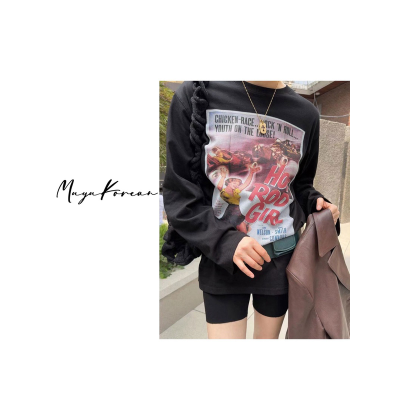 【个性画报T恤】韩单helder 25新款个性印花酷飒慵懒风