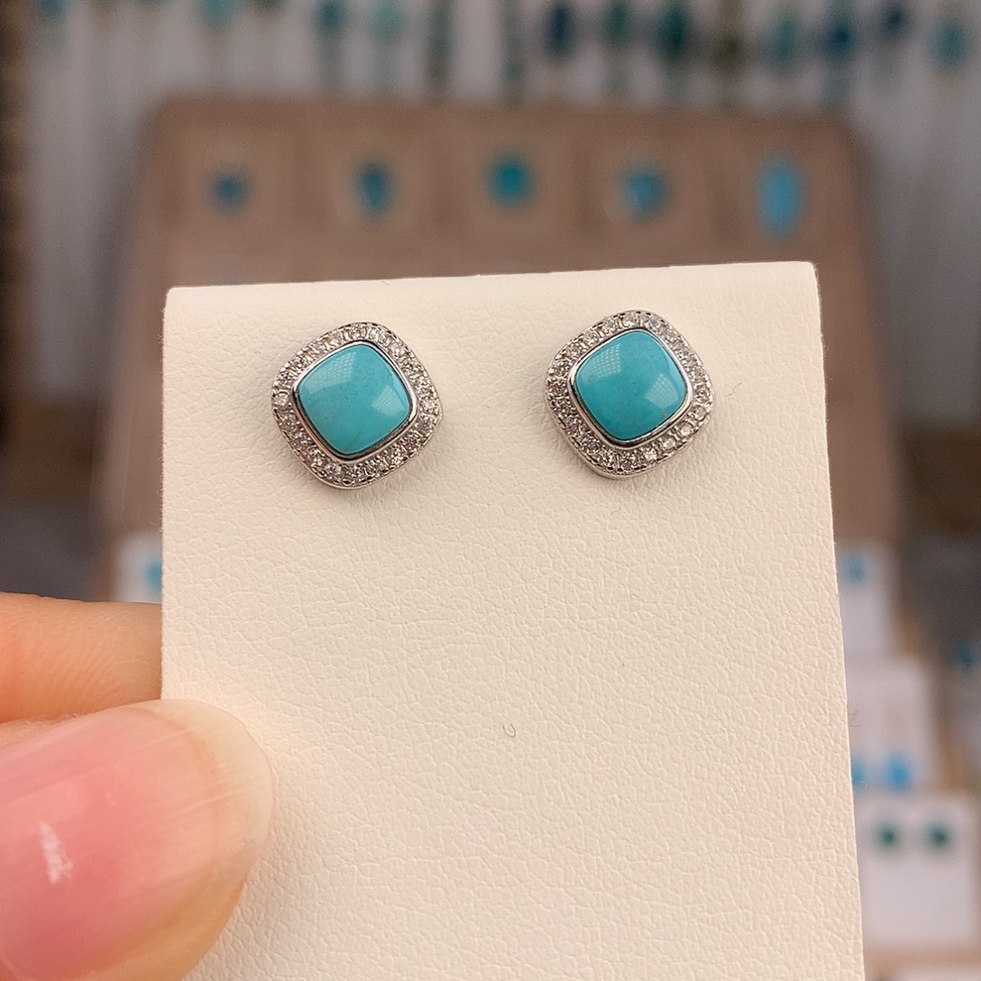 绿松石银S925镶嵌耳饰