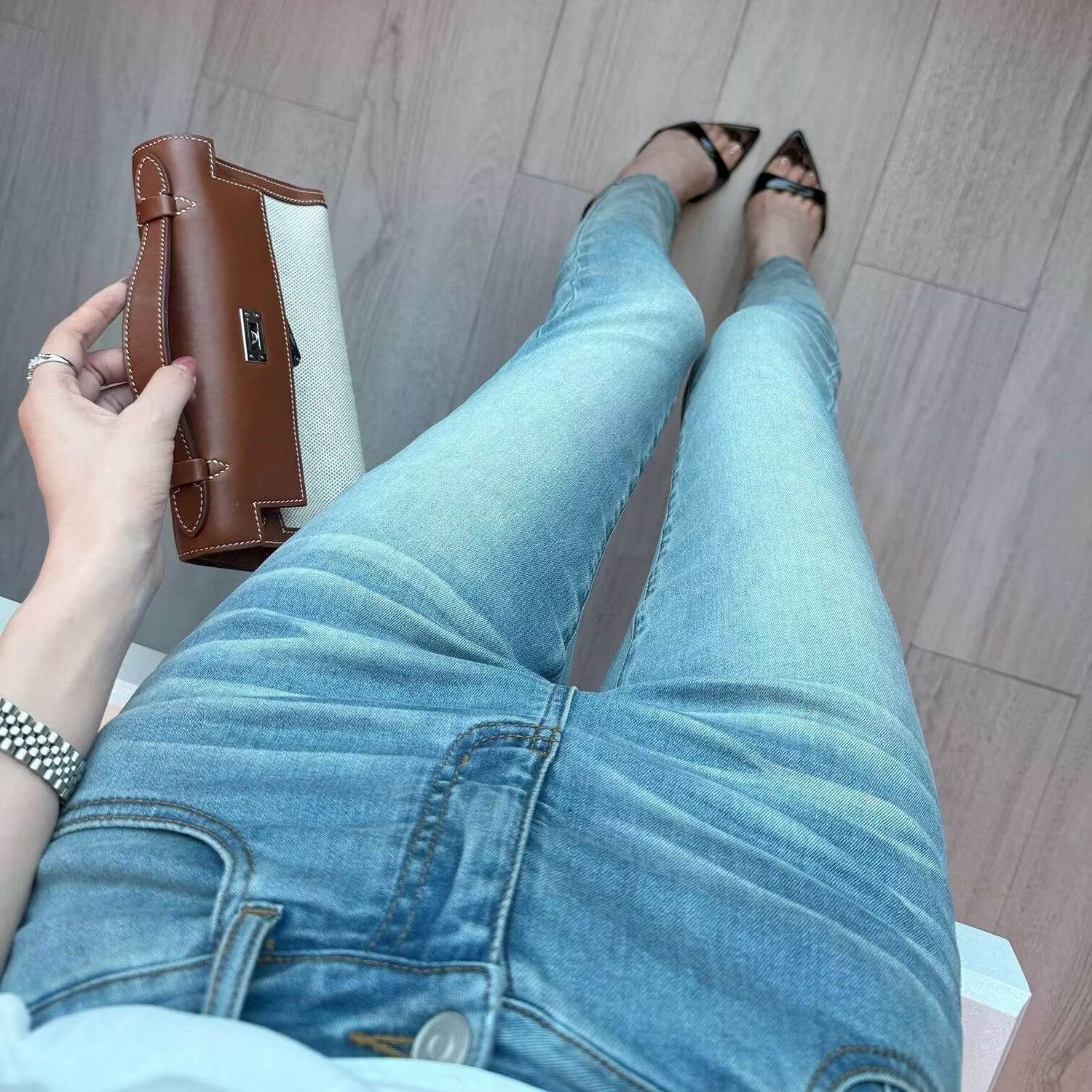 DA QIAN JIN 2024年纯欲时尚高腰小脚裤显瘦网红辣妹小脚裤