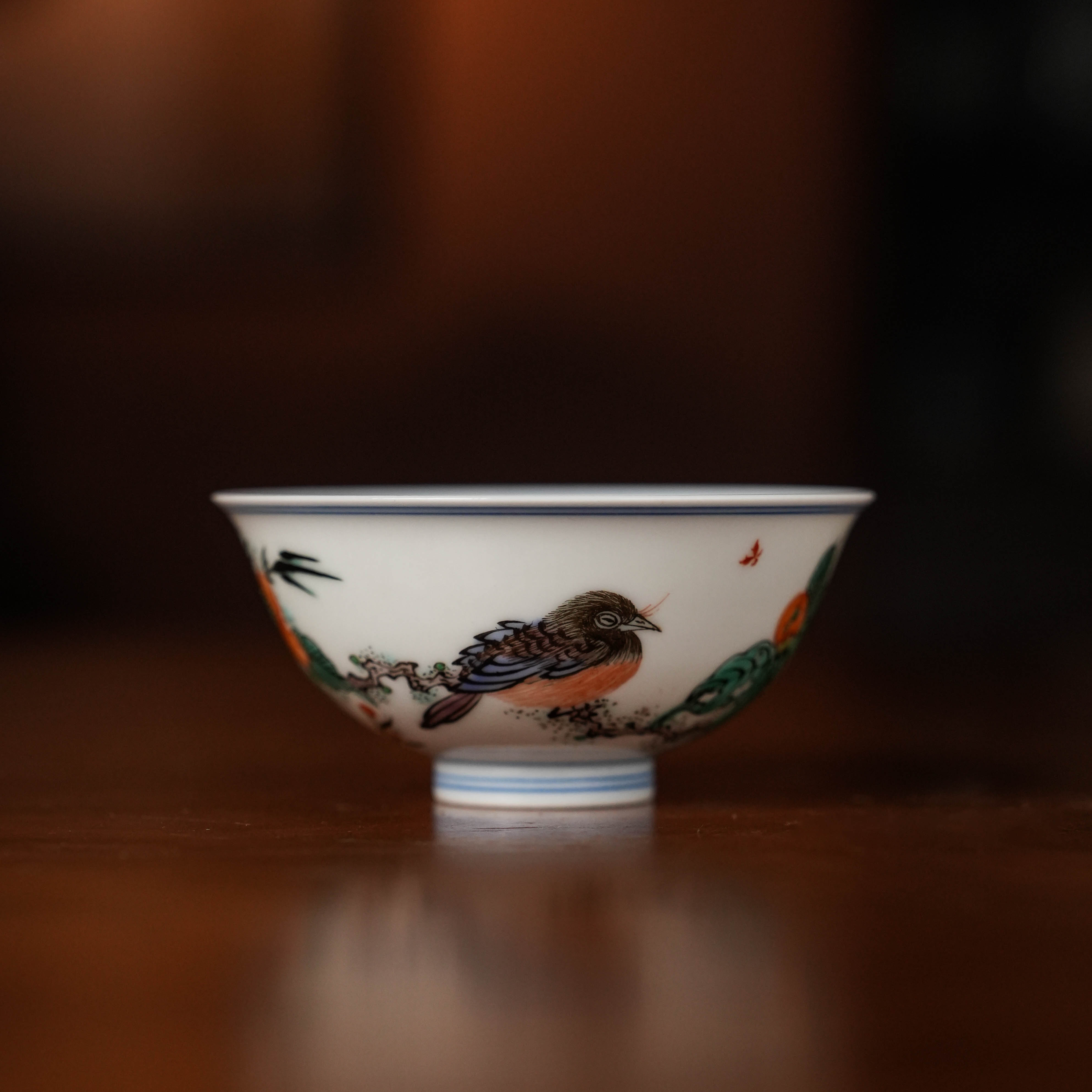 《古阅和风》海棠花鸟杯                          陶瓷主人杯手绘