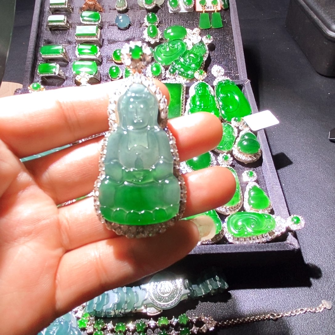 翡翠银S925镶嵌吊坠(赠链)A货翡翠16