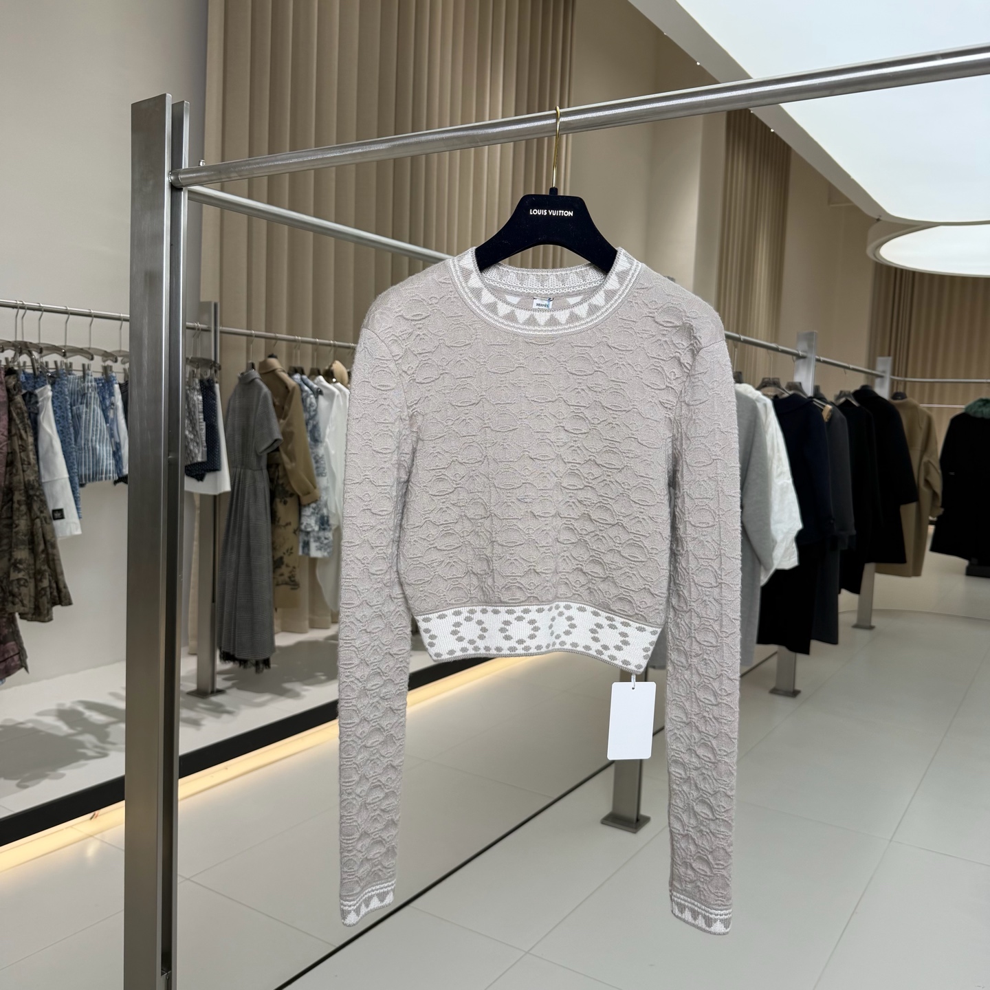 99新 Hermes/爱马仕 燕麦灰羊绒真丝修身毛衣 36码 GM005783