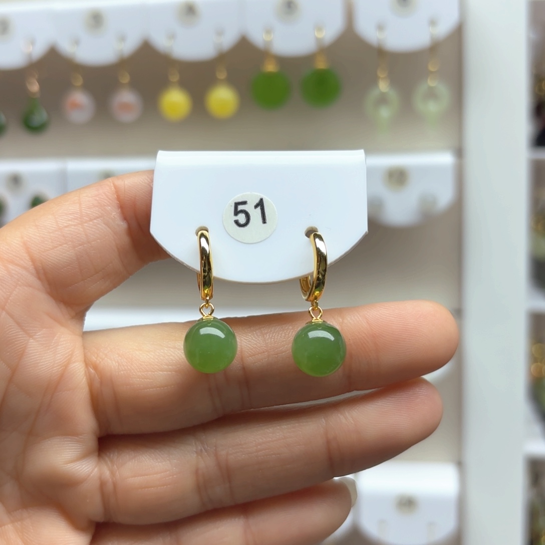 和田玉耳饰银S925镶嵌