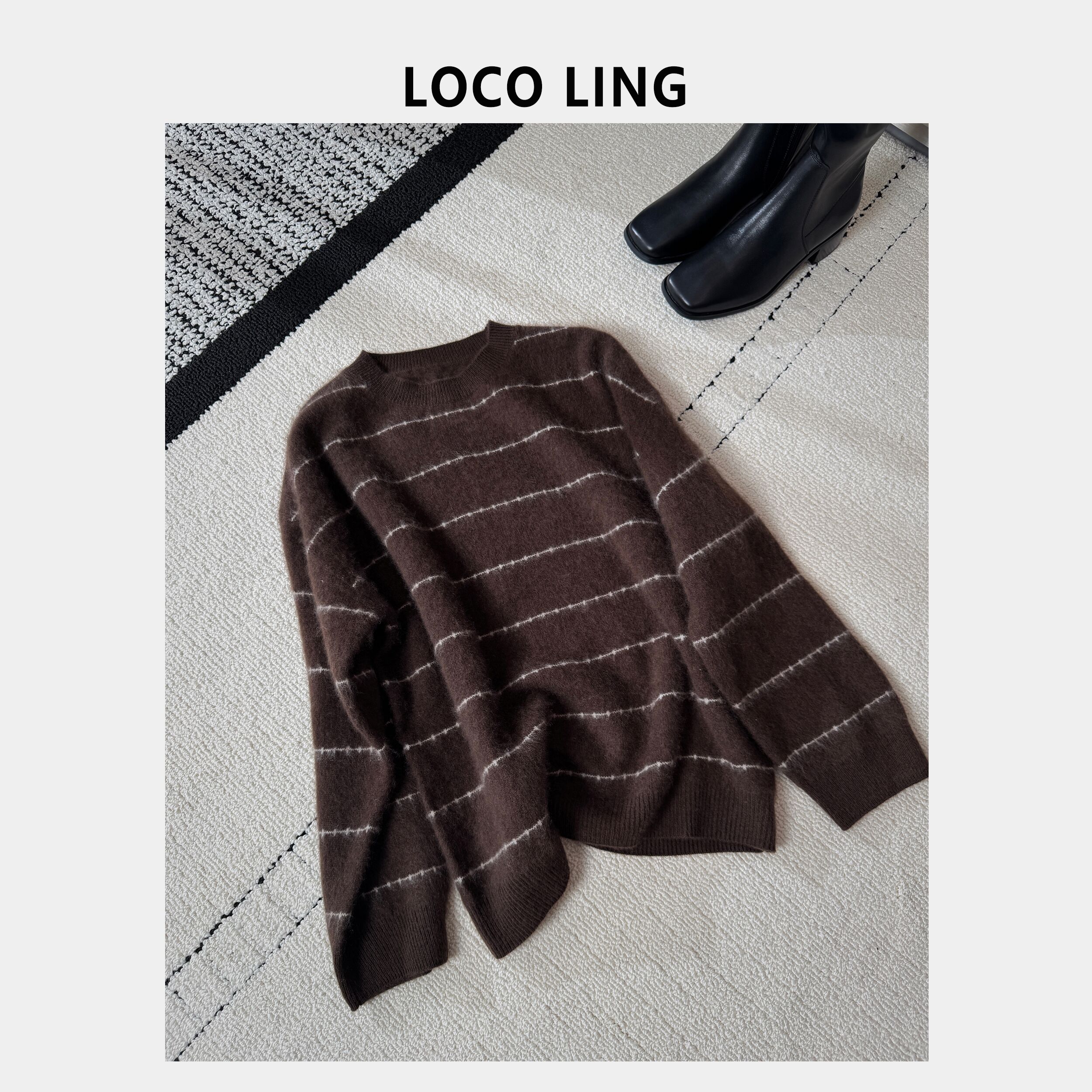 LOCO LING德芙热巧 北纬37°山羊绒+澳毛慵懒拉绒针织毛衣LOMY37