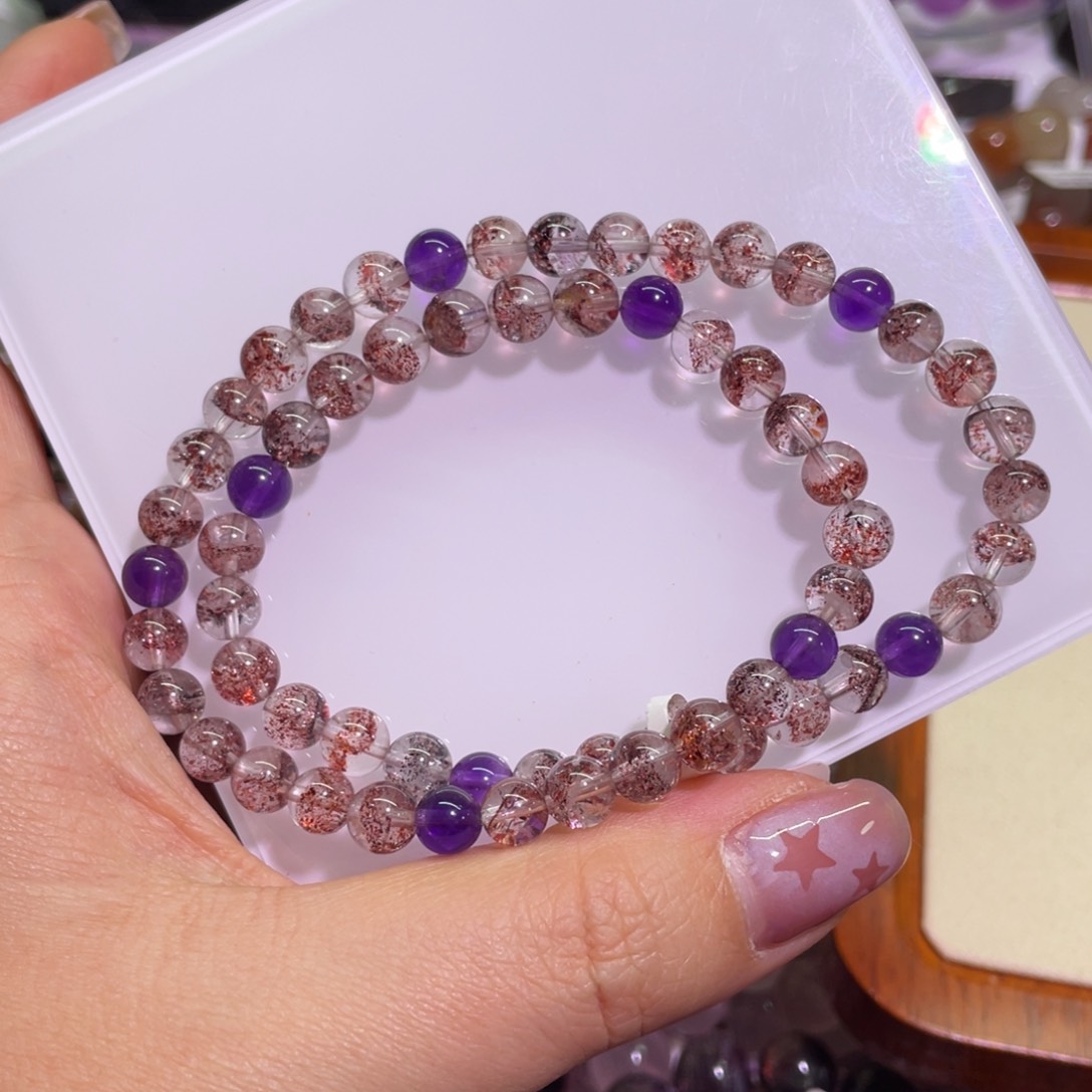 水晶手链未镶嵌6.8mm金草莓超七