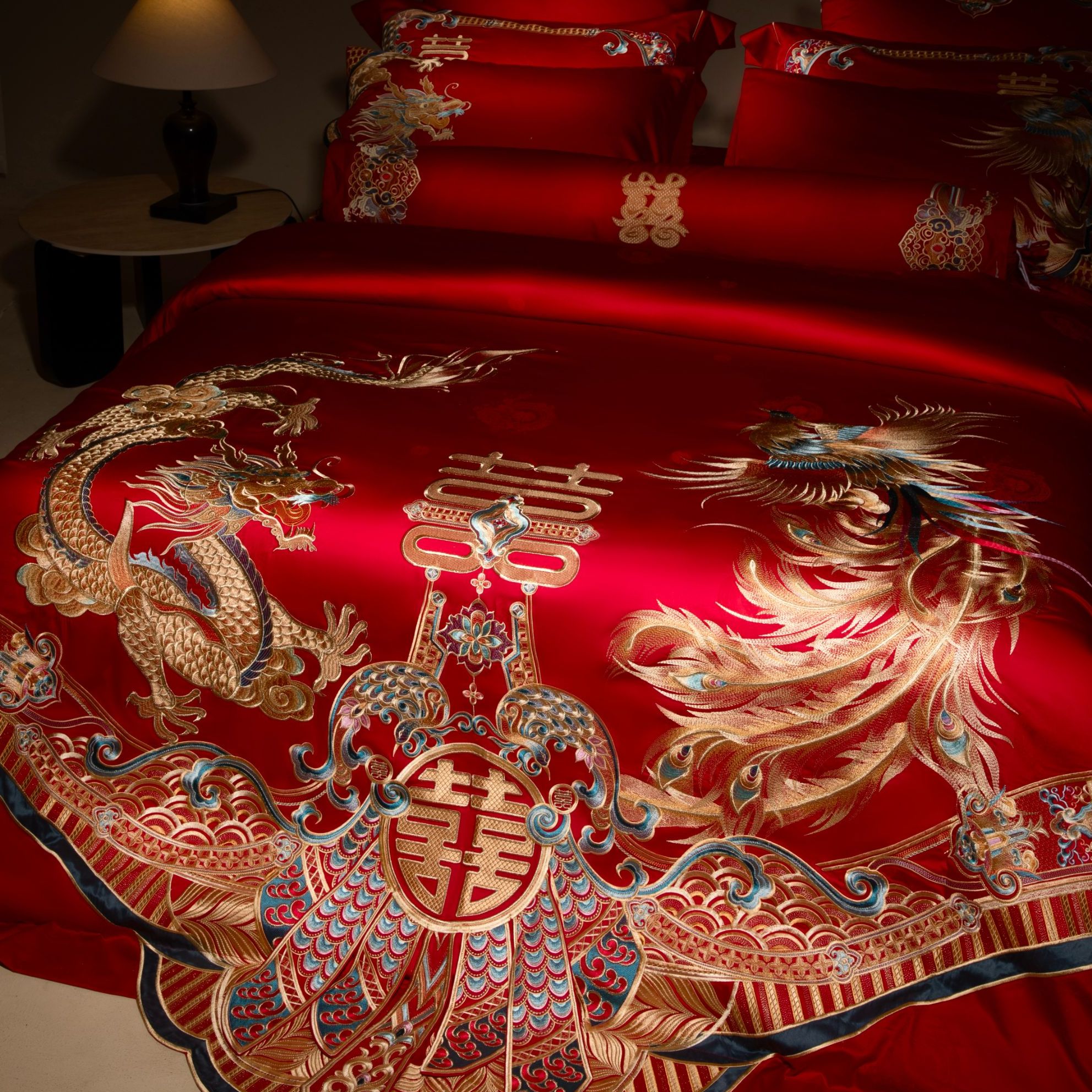 丽家平！好婚庆就是不一样 婚庆重工刺绣纯棉新婚四/六件套10件套