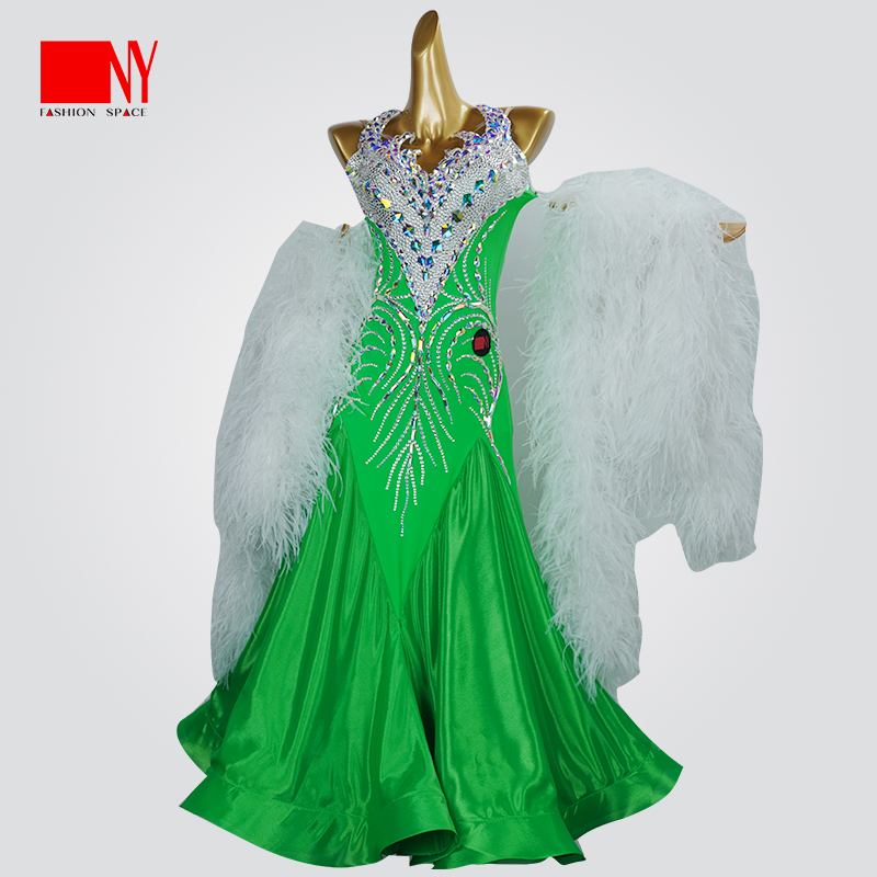 NY纳艺镶钻大摆摩登舞裙比赛演出交谊舞华尔兹舞蹈连衣裙表演裙