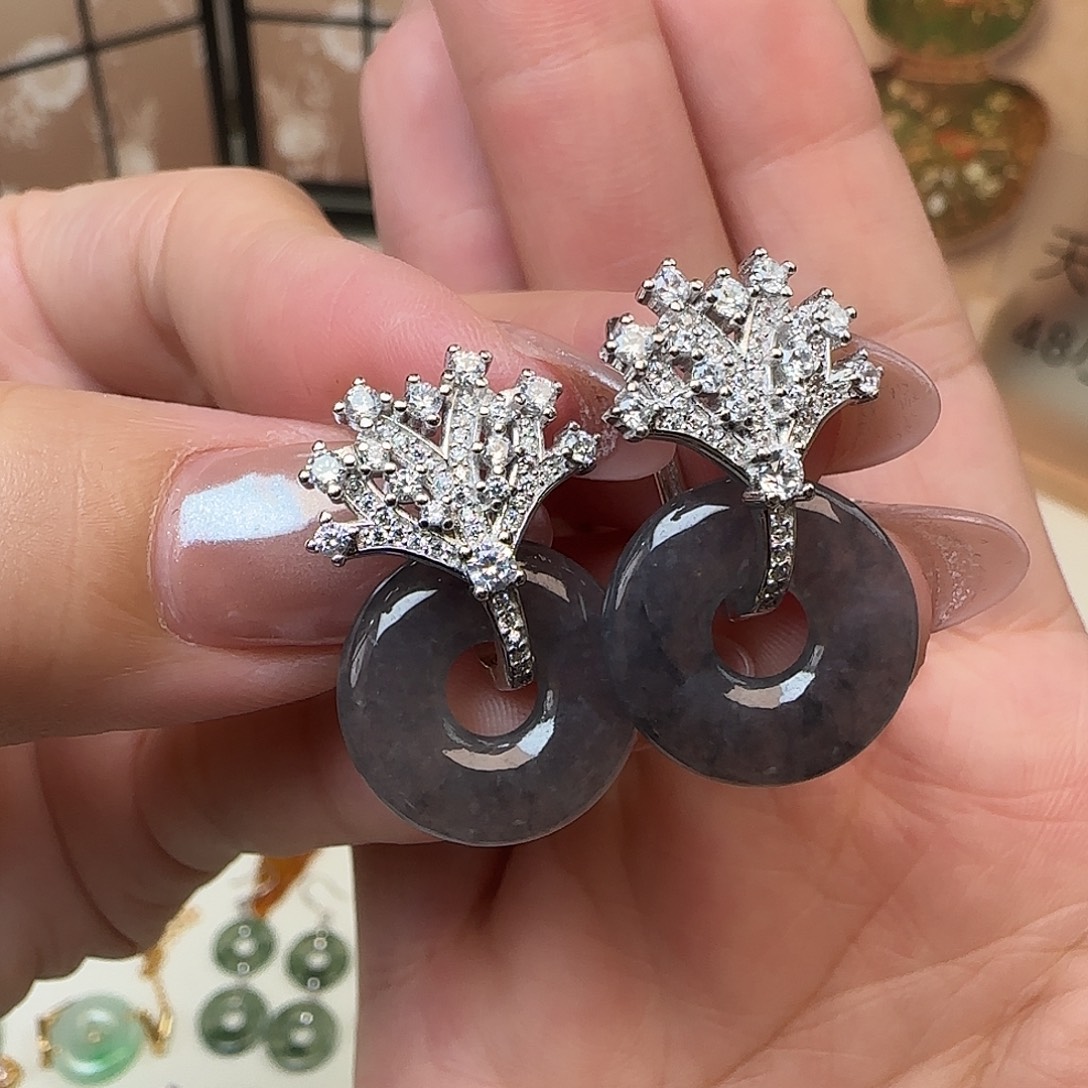 翡翠银S925镶嵌耳饰