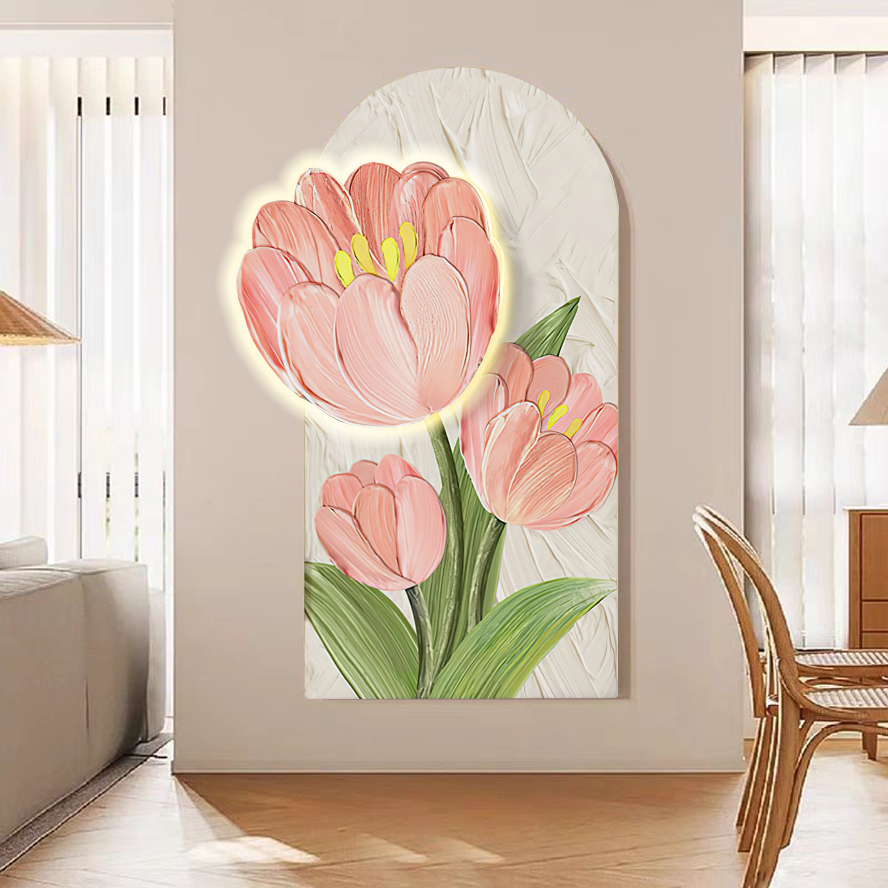 DE-045氛围灯光画郁金香入户玄关装饰画奶油风正对门玄关画捡漏