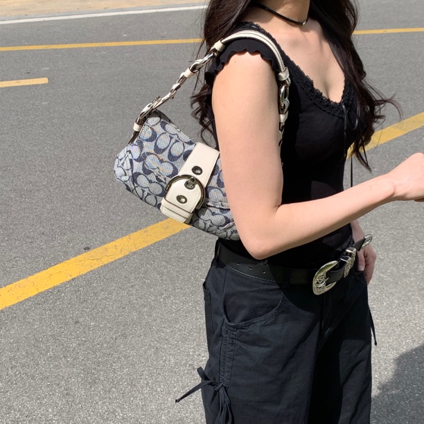 未使用 COACH/蔻驰 Coach蓝色单宁牛仔布小号豌豆包单肩腋下包