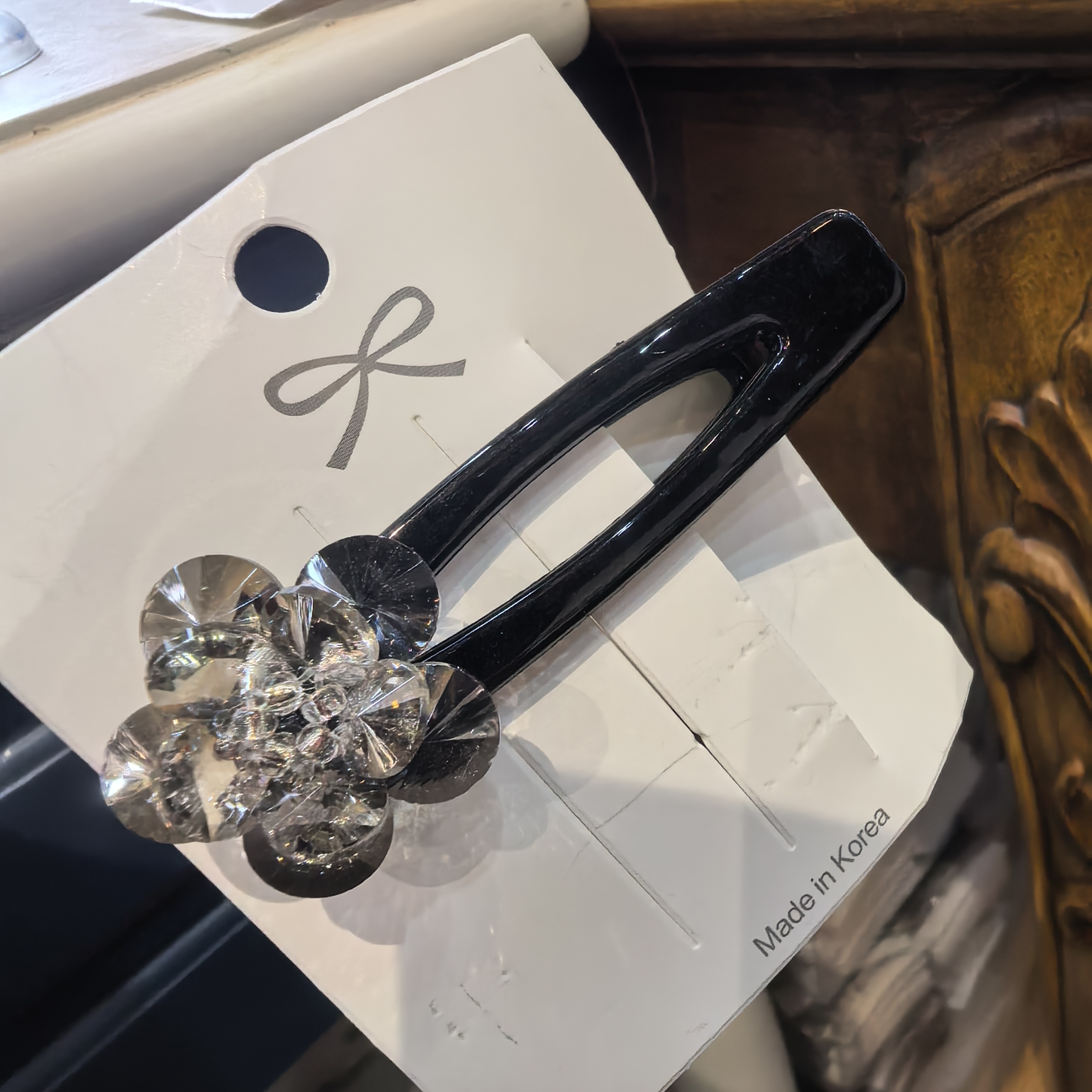 D071灰色炫彩花朵闪闪边夹