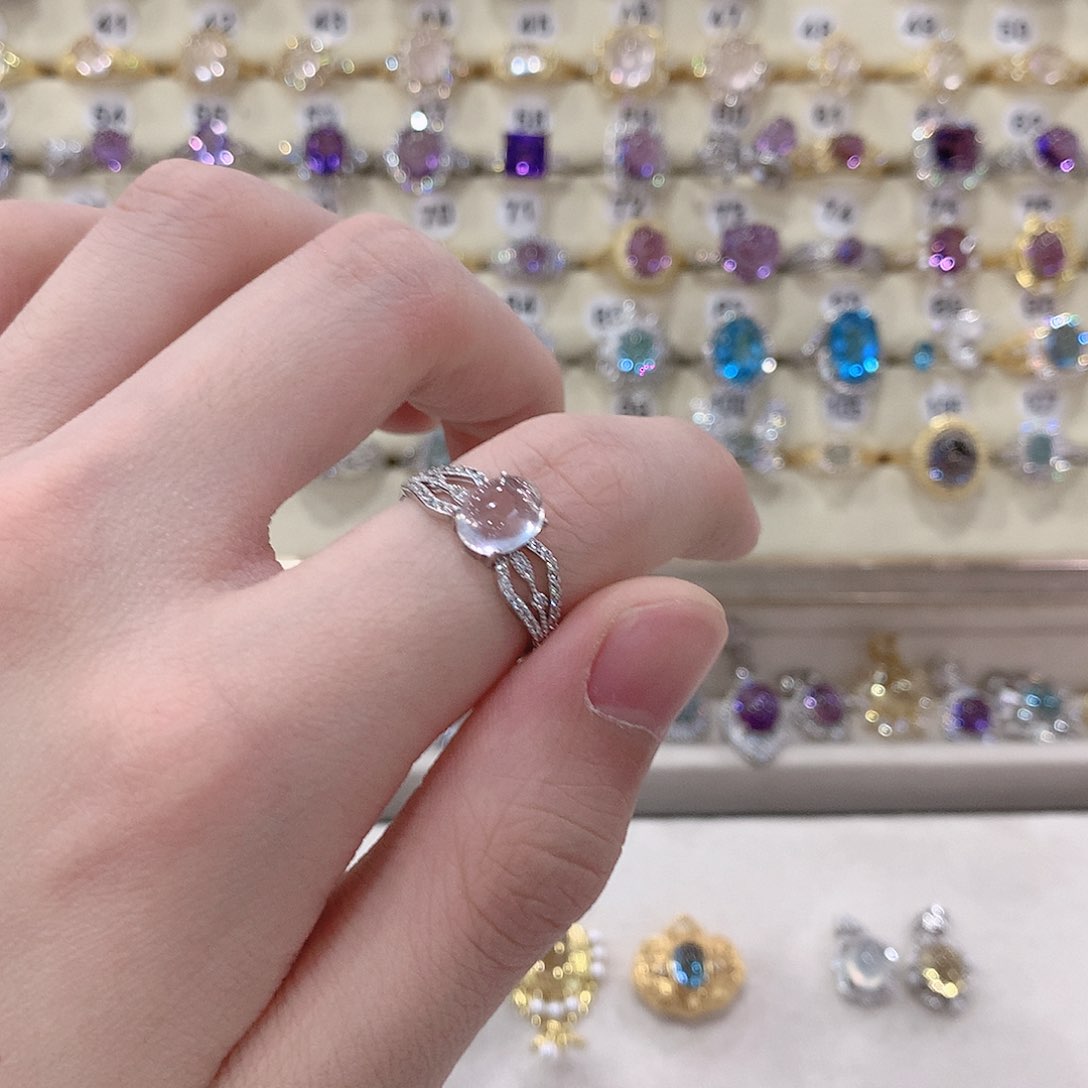 芙蓉石戒指银S925镶嵌?*言