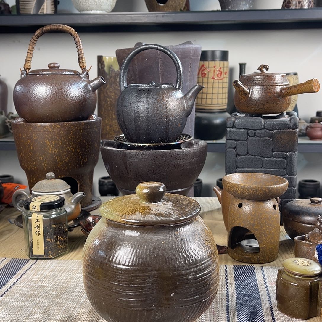 壶紫砂粗陶实用茶叶罐