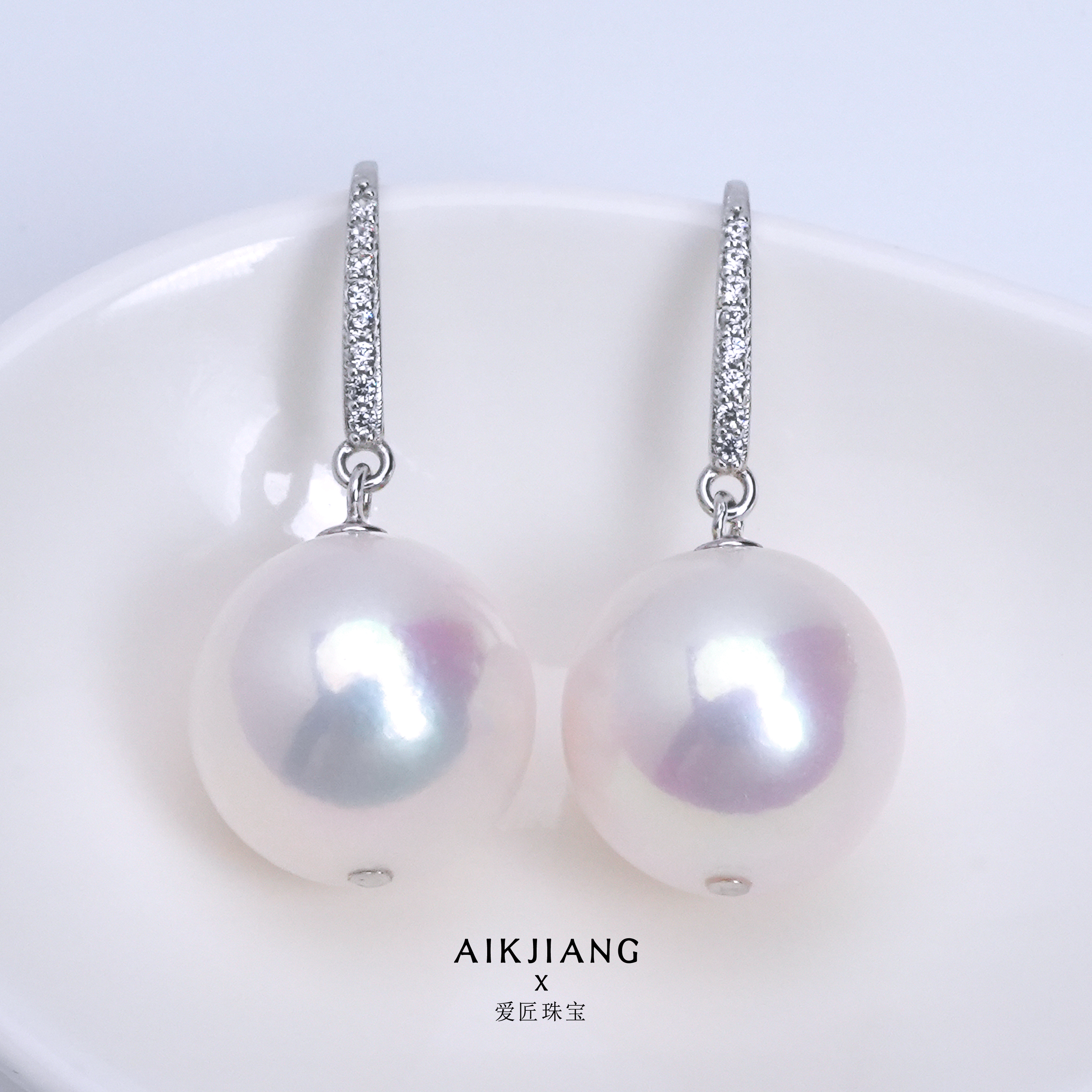 AIKJIANG/爱匠【必入福力】暴大淡水珍珠耳钩12-13mm/S925银