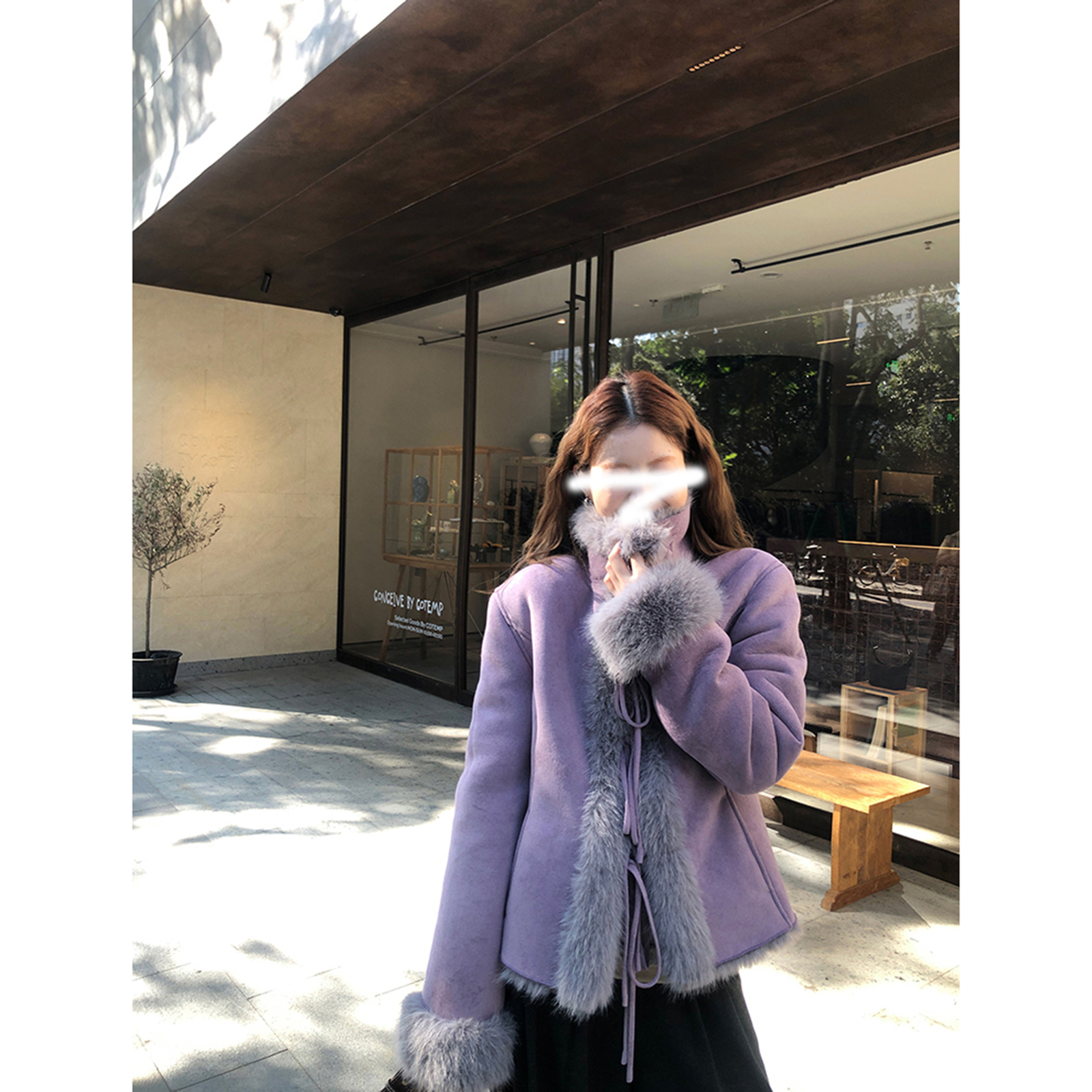 2025秋冬新款韩系高级设计感毛毛领外套女复古棕色酷飒风夹克上衣