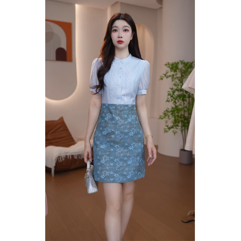 9518夏季新款复古文艺女装高贵气质通勤连衣裙收腰显瘦轻职风