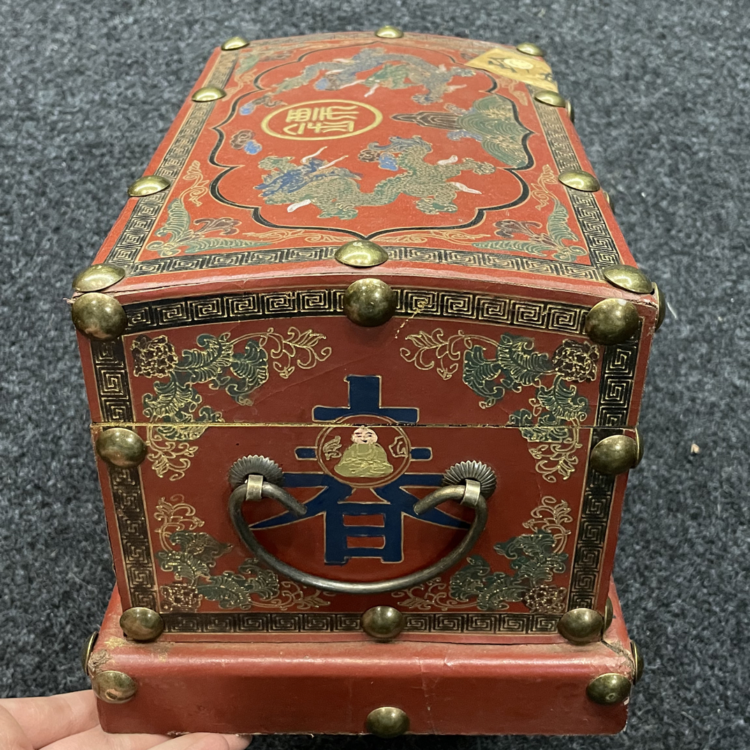 【闪购商品】闷/红漆双龙大箱木摆件复古工艺