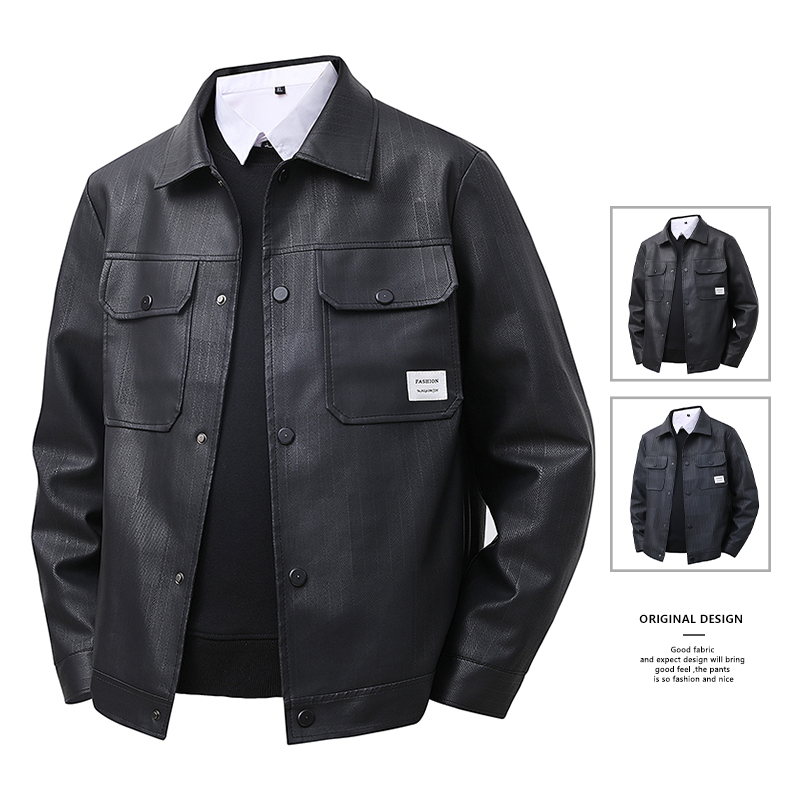 Mexican/稻草人2025春季新款皮衣男士韩版修身翻领防风休闲夹克男