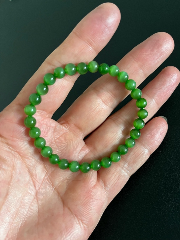 和田玉碧玉圆珠绿猫眼手串百搭5mm～6mm