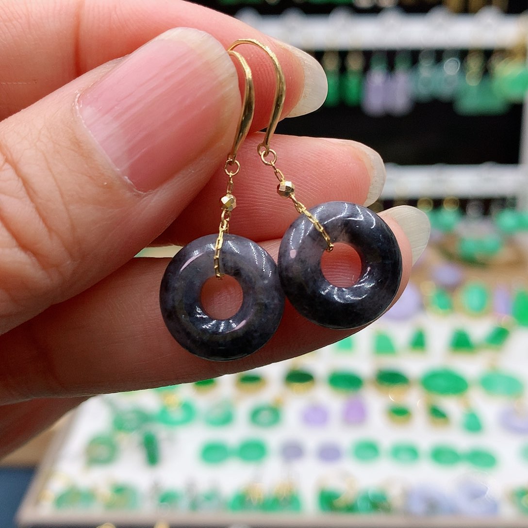 翡翠耳饰18K金镶嵌的