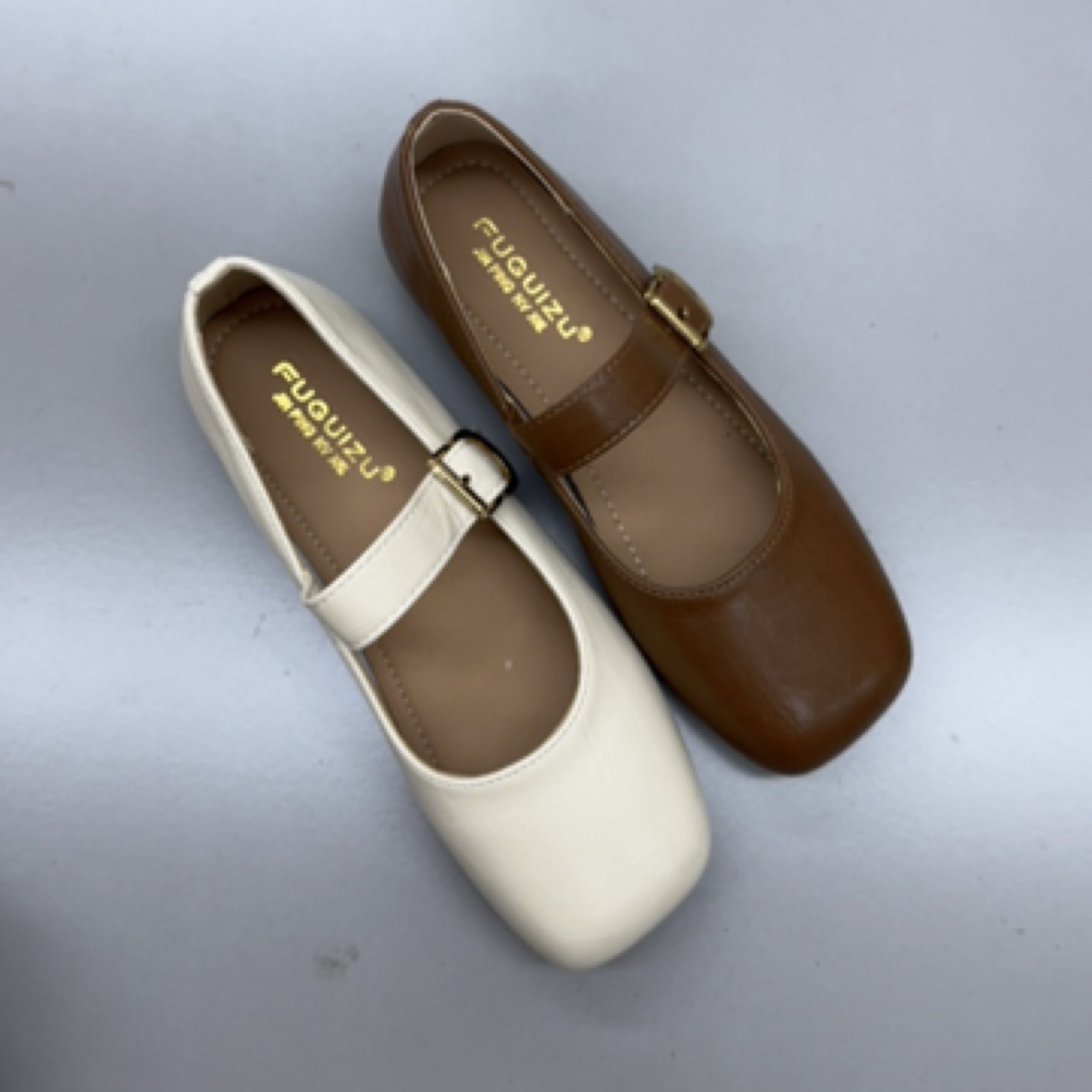 A002玛丽珍鞋皮鞋百搭浅口方头胶粘休闲软底单鞋简约