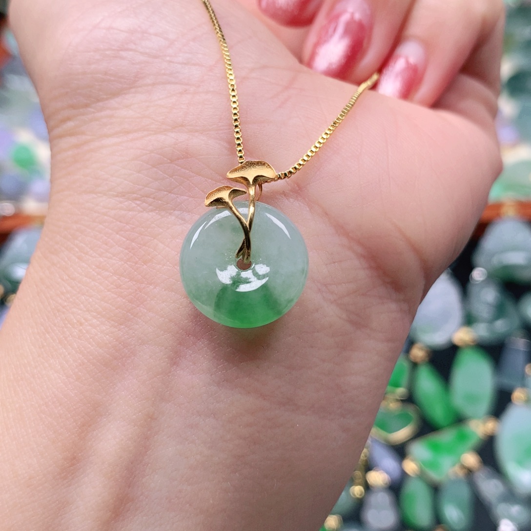 翡翠18K金镶嵌吊坠(不含链)