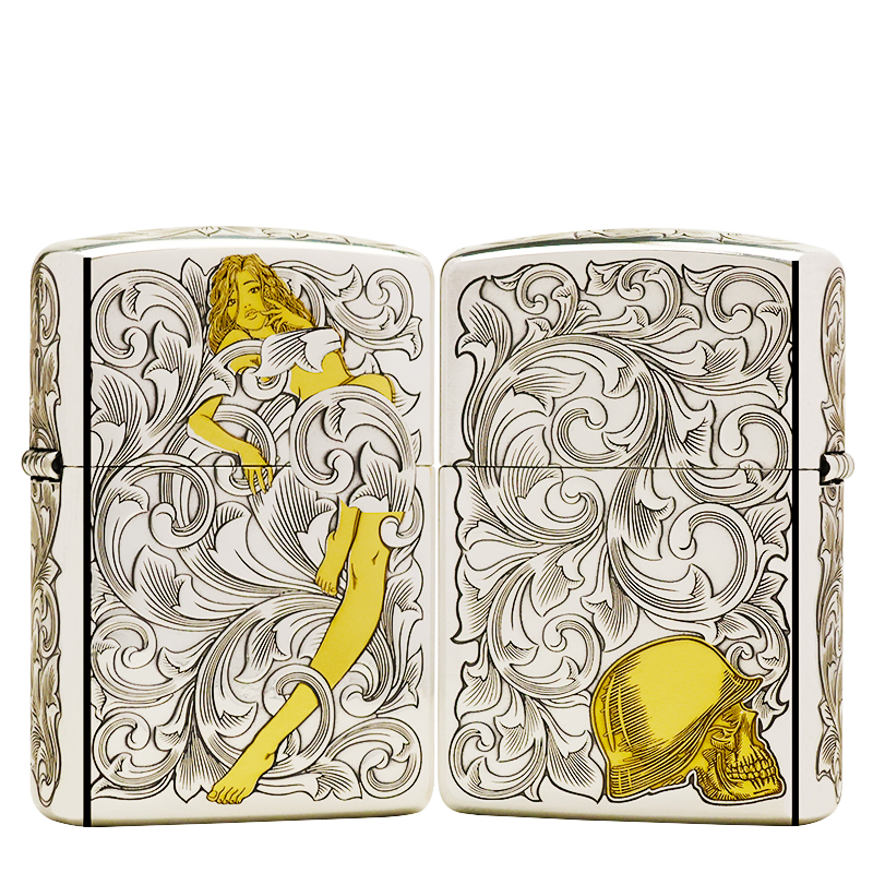 ZIPPO/之宝打火机镀银镀金【唐草仙子】盔甲机原装正品煤油机DYJ1